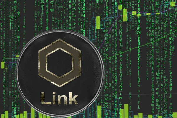 ikili kripto matris metin ve fiyat grafiği arka planda sikke bağlantı Chainlink cryptocurrency.