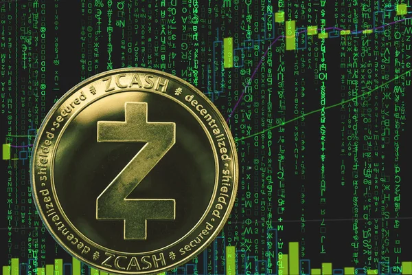 Монета Zcash zec криптовалюта на фоні бінарного криптовалюта — стокове фото