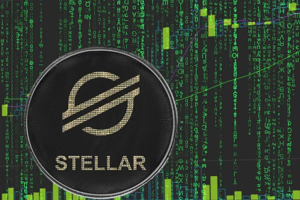 ikili kripto matris metin ve fiyat grafiği arka planda sikke yıldız xlm kripto para.