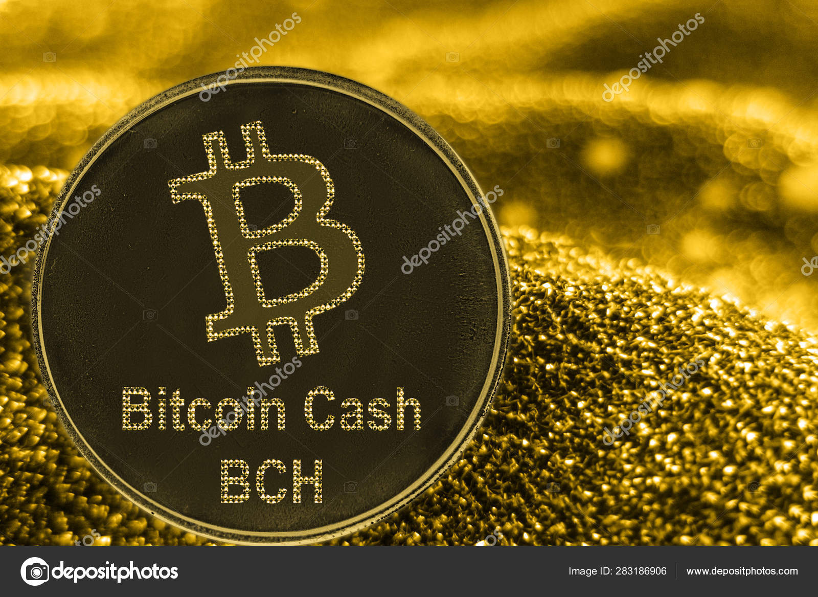 photo Bitcoin Cash Coin Logo coin cryptocurrency bch bitcoin cahs token on golden background bitcoincash stock editorial photo c shahurin 283186906
