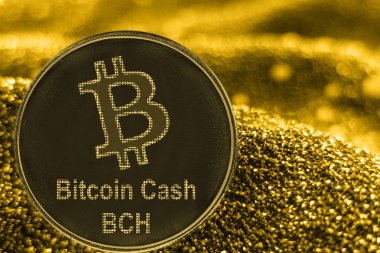 Sikke kripto para Birimi Bch Bitcoin cahs altın arka plan üzerinde belirteçleri. Bitcoincash.