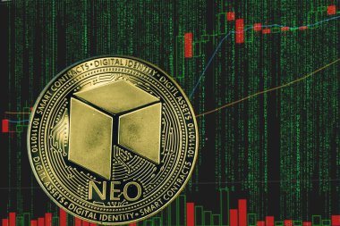 ikili kripto matris metin ve fiyat grafiği arka planda belirteç neo kripto para birimi.