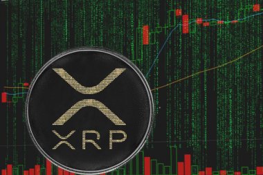 ikili kripto matris metin ve fiyat grafiği arka planda belirteç xrp dalgalanma cryptocurrency.