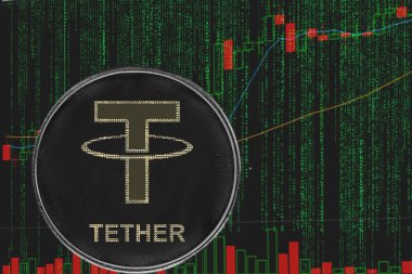 ikili kripto matris metin ve fiyat grafiği arka planda belirteç usdt tether cryptocurrency.
