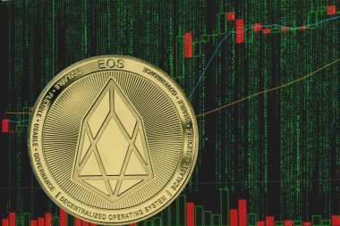 ikili kripto matris metin ve fiyat grafiği arka planda belirteç eos cryptocurrency.