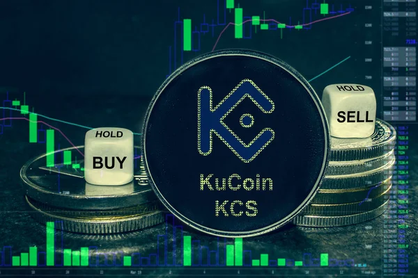 sikke kripto para Kucoin Kcs sikke ve zar yığını. Satın almak, satmak, tutmak için döviz grafiği.