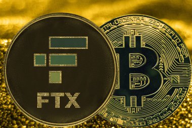 Bozuk para şifreli bitcoin BTC ve altın sırt üstü FTX jetonu