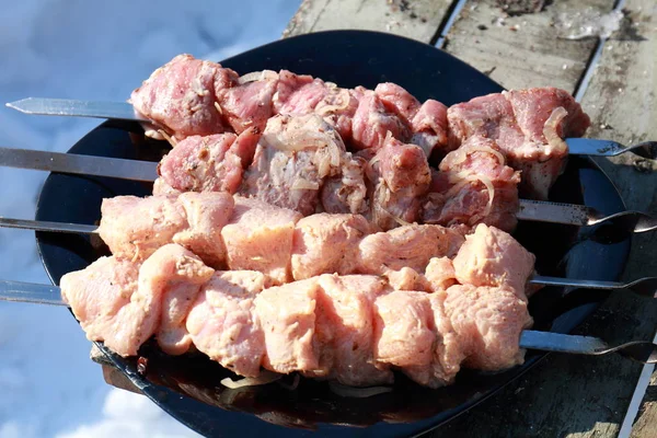 Warzywa Mięso Grzyby Chleba Tosty Bbq — Zdjęcie stockowe