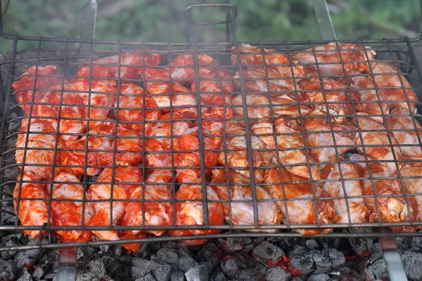 Hortalizas Carne Champiñones Pan Tostado Hoguera Barbacoa —  Fotos de Stock