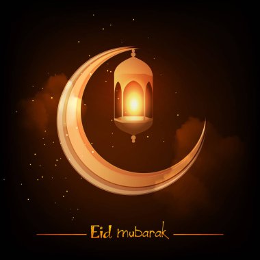 vektör çizim tasarım Eid Mubarak metin arka plan üzerinde moon ile