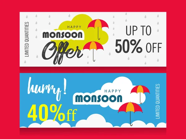 Diseño Ilustración Vectorial Banners Venta Monsoon Sobre Fondo Azul — Vector de stock