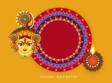 Hindu festivali Chaitra Navratri 2018, illüstrasyon tebrik kartı, poster, afiş ve güzel rangoli arka plan ve subh navratri metin el ilanı için soyut düzenlenebilir vektör