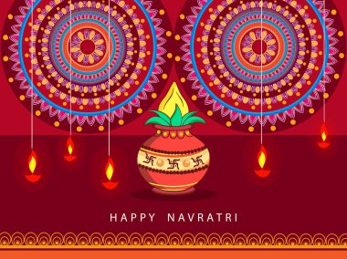 Hindu festivali Chaitra Navratri 2018, illüstrasyon tebrik kartı, poster, afiş ve güzel rangoli arka plan ve subh navratri metin el ilanı için soyut düzenlenebilir vektör