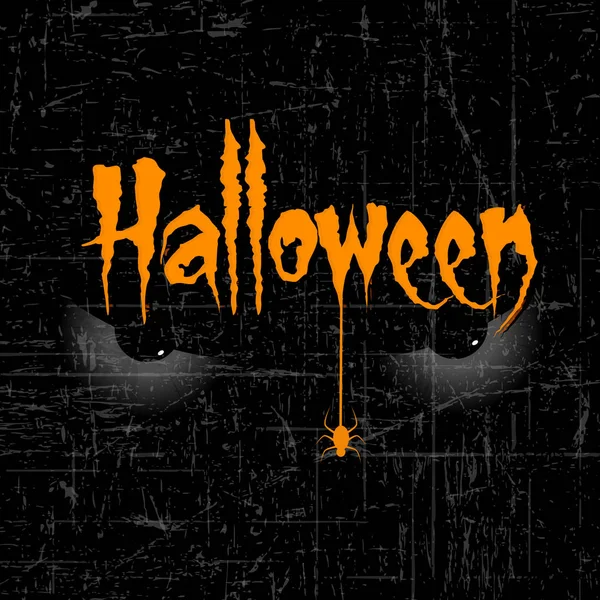 Strašidelné Halloween Oči Kreativní Text Halloween Visí Pavouk Tmavém Pozadí — Stockový vektor