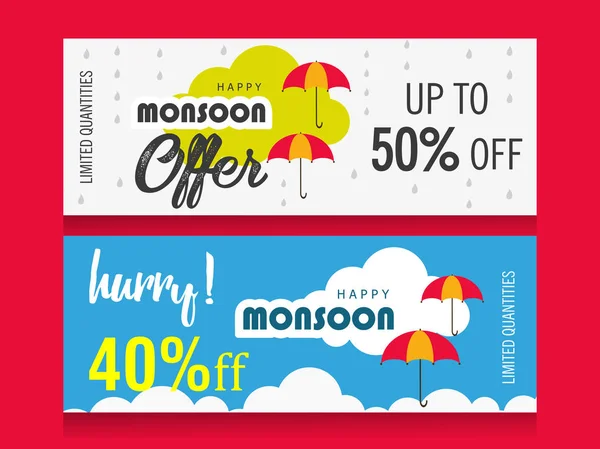 Kreativer Verkauf Banner Set Oder Verkauf Plakate Der Monsun Saison — Stockvektor