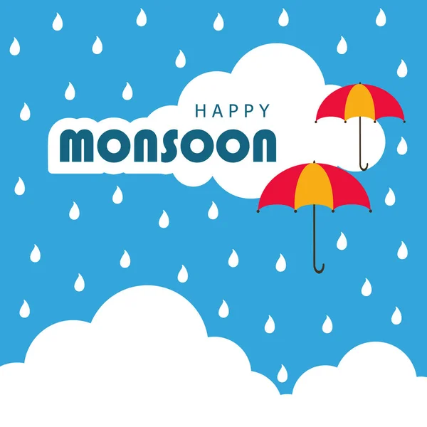 幸せのモンスーン背景とインドで幸せなモンスーンの背景には傘のレタリング — ストックベクタ