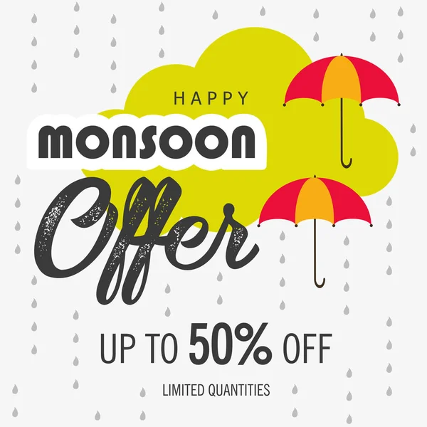 Happy Monsoon Fond Lettrage Avec Des Parapluies Sur Fond Pour — Image vectorielle