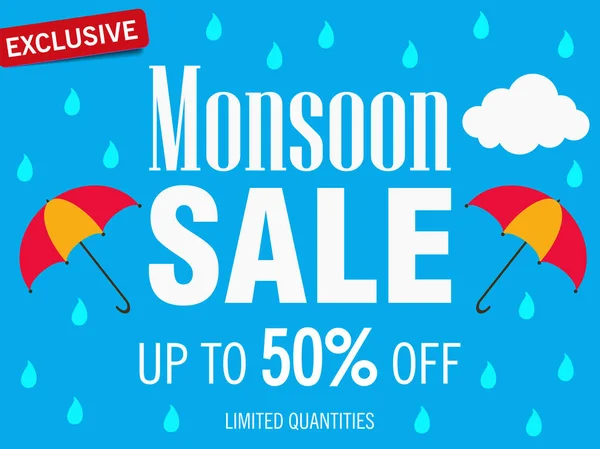 Happy Monsoon Fond Lettrage Avec Des Parapluies Sur Fond Pour — Image vectorielle