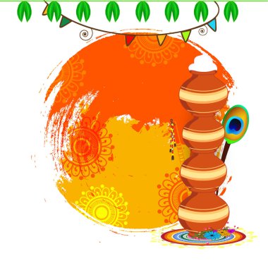 Mutlu Janmashtami 2018. Hint Festivali Dahi handi üzerinde Janmashtami, Krishna'nın Doğum kutluyor. Arka plan, yaratıcı el ilanı, afiş, tebrik kartı vektör çizim için şablon