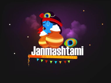 Mutlu Janmashtami 2018. Hint Festivali Dahi handi üzerinde Janmashtami, Krishna'nın Doğum kutluyor. Arka plan, yaratıcı el ilanı, afiş, tebrik kartı vektör çizim için şablon