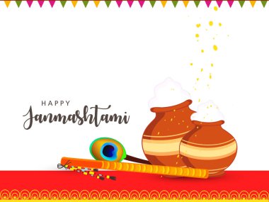 Mutlu Janmashtami 2018. Hint Festivali Dahi handi üzerinde Janmashtami, Krishna'nın Doğum kutluyor. Arka plan, yaratıcı el ilanı, afiş, tebrik kartı vektör çizim için şablon
