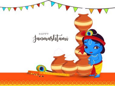 Mutlu Janmashtami 2018. Hint Festivali Dahi handi üzerinde Janmashtami, Krishna'nın Doğum kutluyor. Arka plan, yaratıcı el ilanı, afiş, tebrik kartı vektör çizim için şablon
