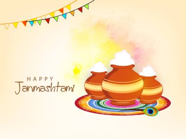 Mutlu Janmashtami 2018. Hint Festivali Dahi handi üzerinde Janmashtami, Krishna'nın Doğum kutluyor. Arka plan, yaratıcı el ilanı, afiş, tebrik kartı vektör çizim için şablon