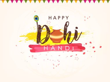 Mutlu Janmashtami 2018. Hint Festivali Dahi handi üzerinde Janmashtami, Krishna'nın Doğum kutluyor. Arka plan, yaratıcı el ilanı, afiş, tebrik kartı vektör çizim için şablon