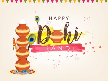 Mutlu Janmashtami 2018. Hint Festivali Dahi handi üzerinde Janmashtami, Krishna'nın Doğum kutluyor. Arka plan, yaratıcı el ilanı, afiş, tebrik kartı vektör çizim için şablon