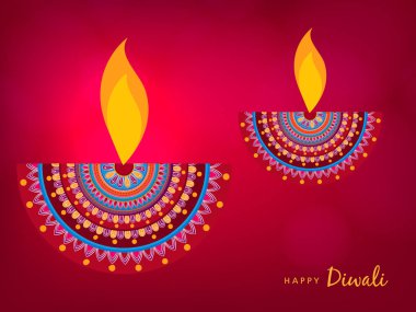 Fener degrade pembe bir arka plan üzerinde yanan ile mutlu Diwali poster