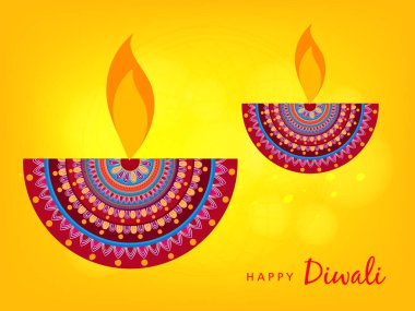 Fener degrade sarı zemin üzerine yanma ile mutlu Diwali poster