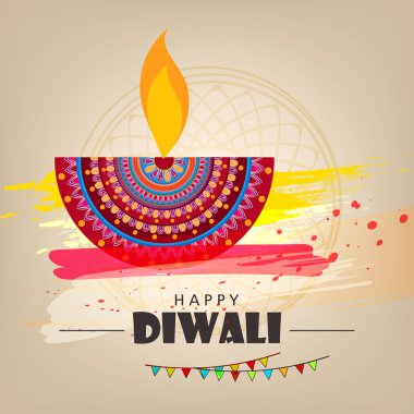 Fener bej renkli arka plan üzerinde yanan ile süslü mandala. Mutlu bayramlar