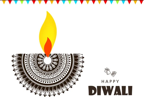Fener ve beyaz arka plan üzerinde izole garland yanma ile mutlu Diwali poster 