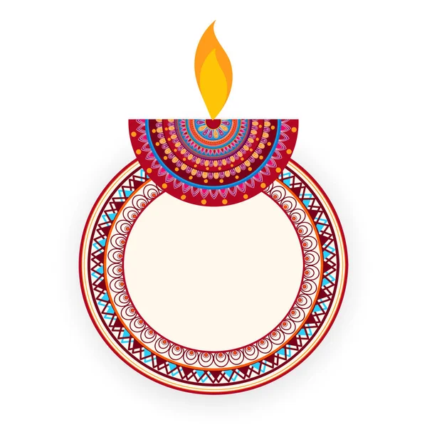 Kunstvolles Mandala Mit Brennender Laterne Isoliert Auf Weißem Hintergrund Glückliche — Stockvektor