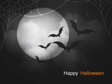 yarasalar ve dolunay geceleri, vektör çizim kızartma ile mutlu Cadılar Bayramı tebrik kartı şablonu