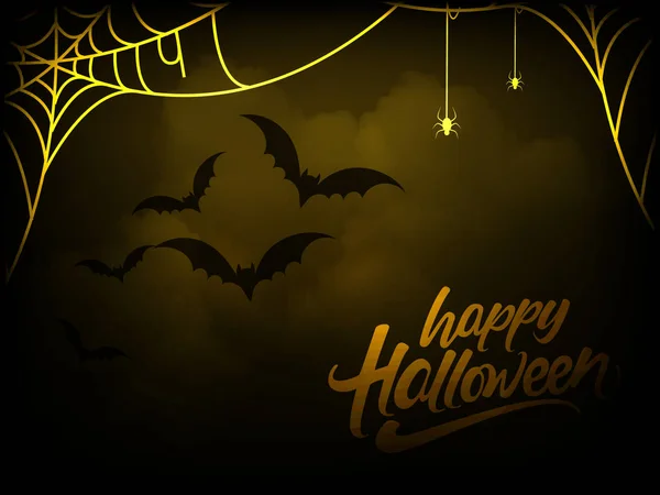 Plantilla Tarjeta Felicitación Halloween Feliz Con Murciélagos Arañas Fritas Por — Archivo Imágenes Vectoriales