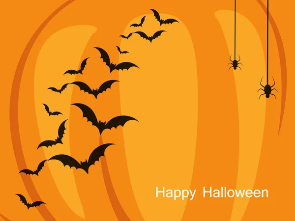 Happy Halloween Wenskaartsjabloon Met Frituren Vleermuizen Gele Achtergrond Vectorillustratie — Stockvector