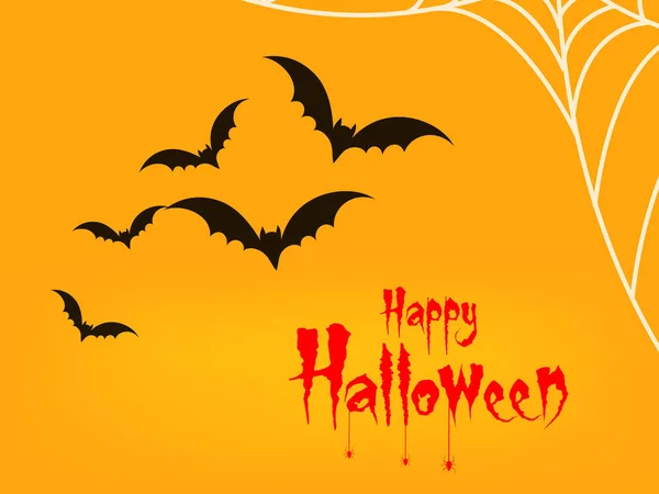 Happy Halloween Wenskaartsjabloon Met Frituren Vleermuizen Gele Achtergrond Vectorillustratie — Stockvector
