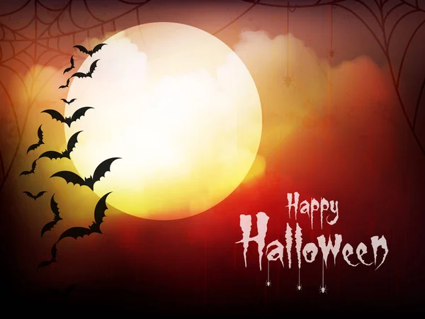 Feliz Tarjeta Felicitación Halloween Plantilla Con Murciélagos Fritos Luna Llena — Archivo Imágenes Vectoriales