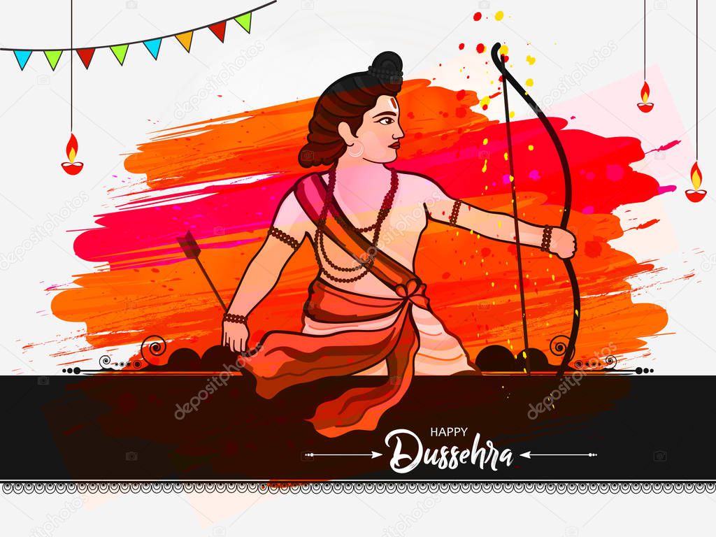Beautiful greeting card for Happy Dussehra on decorative background