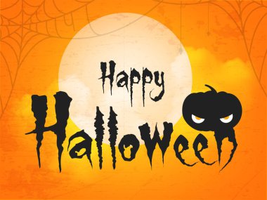 Cadılar Bayramı poster yazı, net, dolunay ve kabak turuncu zemin üzerine