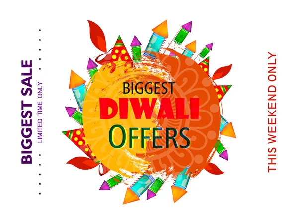 Grand Diwali Offre Bannière Avec Feux Artifice — Image vectorielle