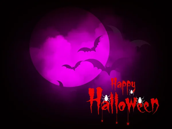 Halloween Poster Mit Violettem Vollmond Blutigen Schriftzügen Und Fledermäusen — Stockvektor