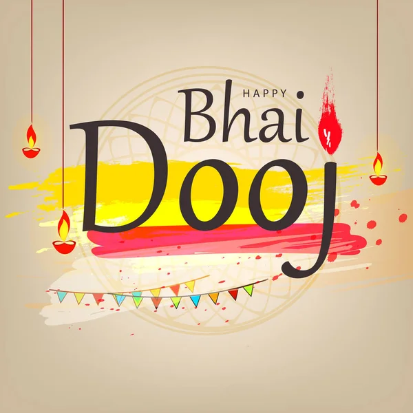 Manifesto Colorato Con Scritte Happy Bhai Dooj Festa Tradizionale Indiana — Vettoriale Stock