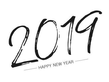 Mutlu yeni yıl 2019 yaratıcı tipografik el tasarım afiş poster ve Web sitesi başlık vektör çizim için yazı