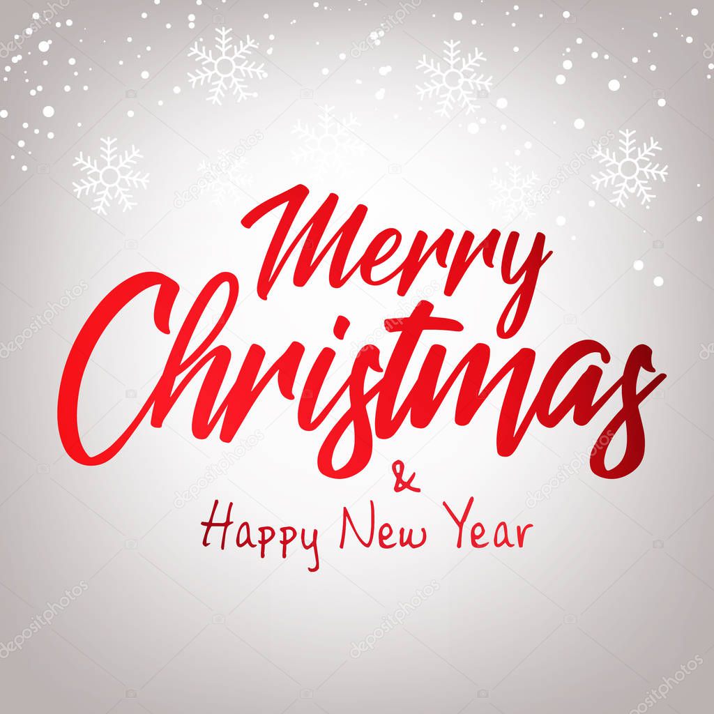 Merry Christmas  calligraphy text of merry christmas with creative background and snowflakes 