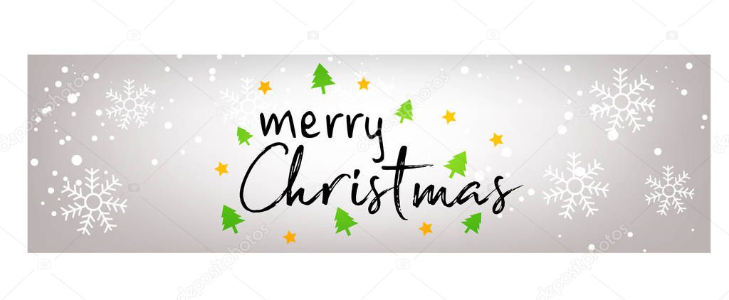 Merry Christmas  calligraphy text of merry christmas with creative background and snowflakes and christmas trees vector illustration
