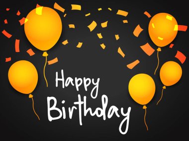 Mutlu Doğum günü kartı şablonu siyah arka plan üzerinde renkli balonlar ile