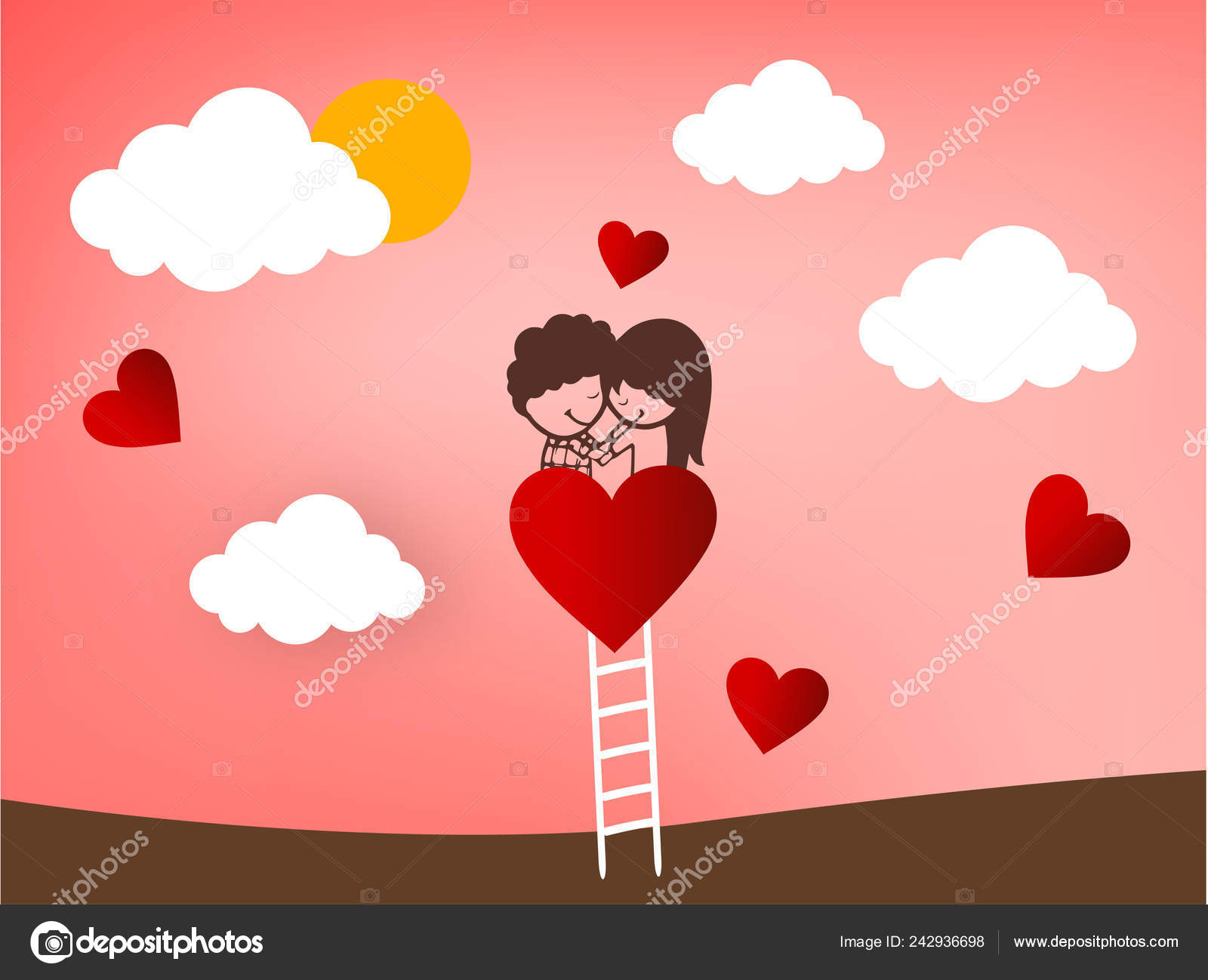 Cute Cartoon Couple Holding Hands Ladder Clouds Sun Red Hearts Stock Vector  Image by ©NeKiArt #242936698