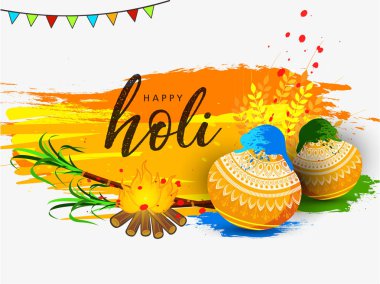 Renkli Holi Mutlu arka plan resmi. Vektör, yaratıcı tasarım renkleri Hindistan hindu Festivali ve metin Holi